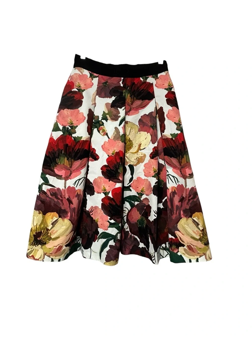 White House Black Market pleated poppy floral midi skirt